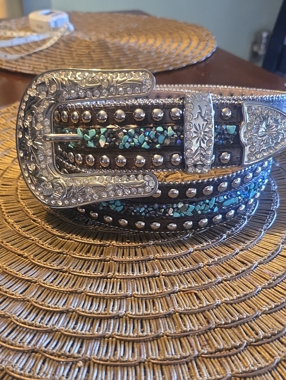 Turquoise Embellished Western Studded Belt - Women